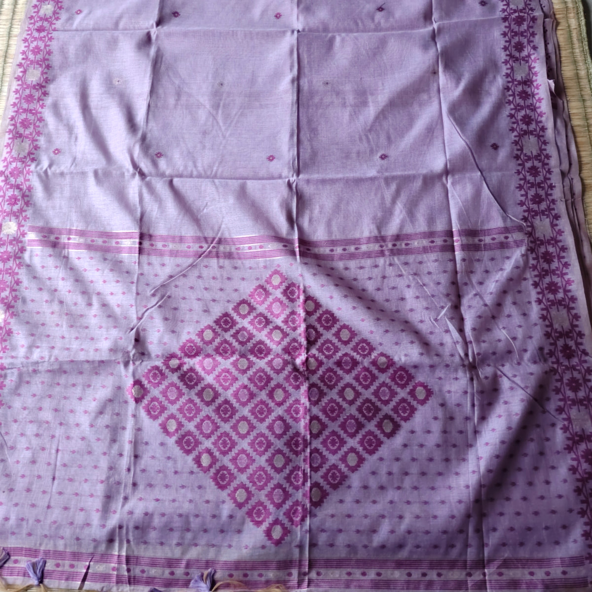 Lilac Pink Chanderi Cotton Jamdani Saree