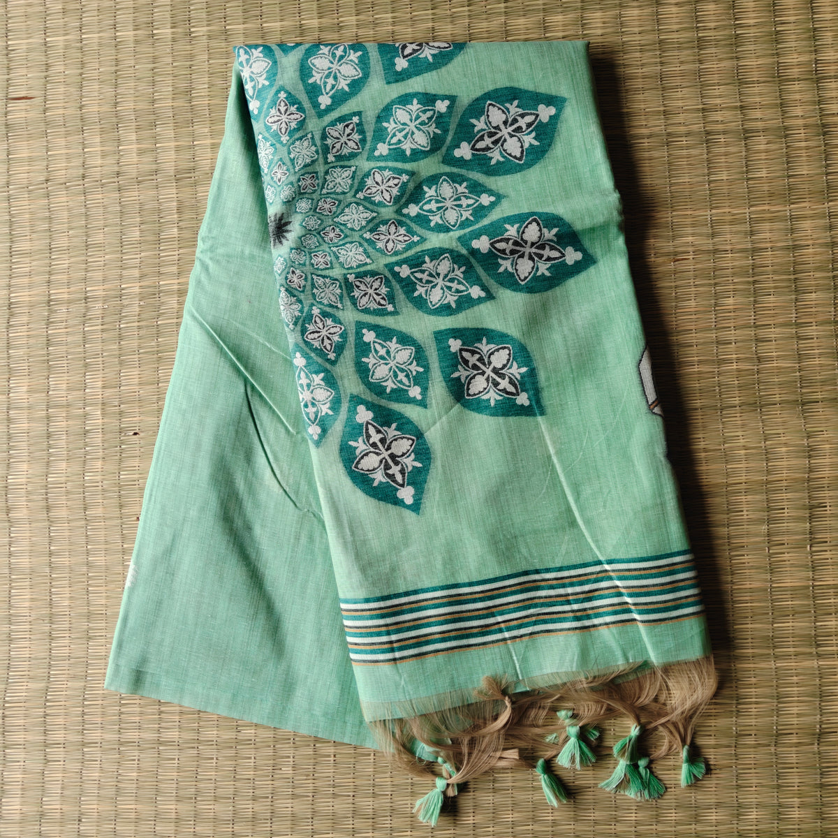 Mint Green Muga Cotton Saree