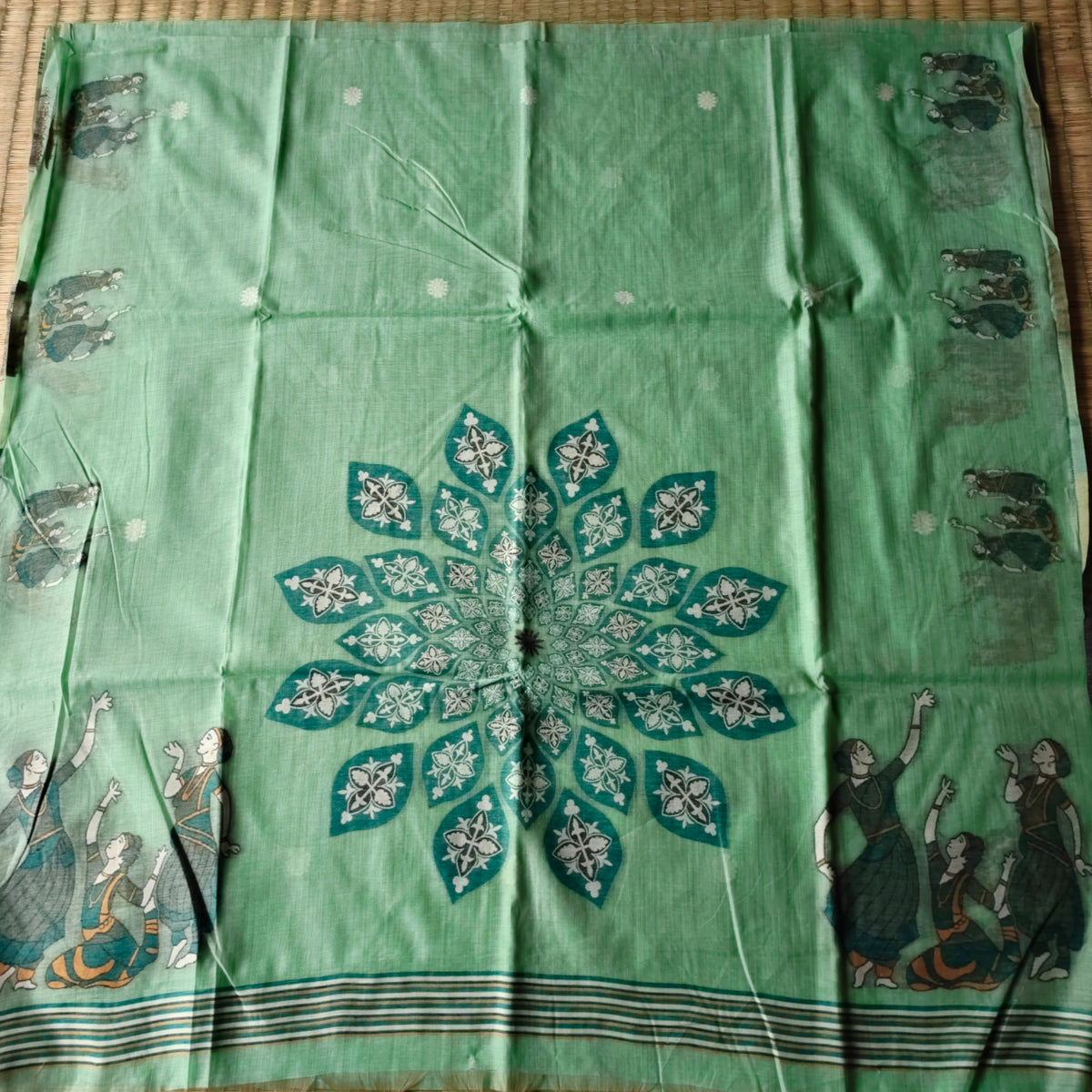 Mint Green Muga Cotton Saree