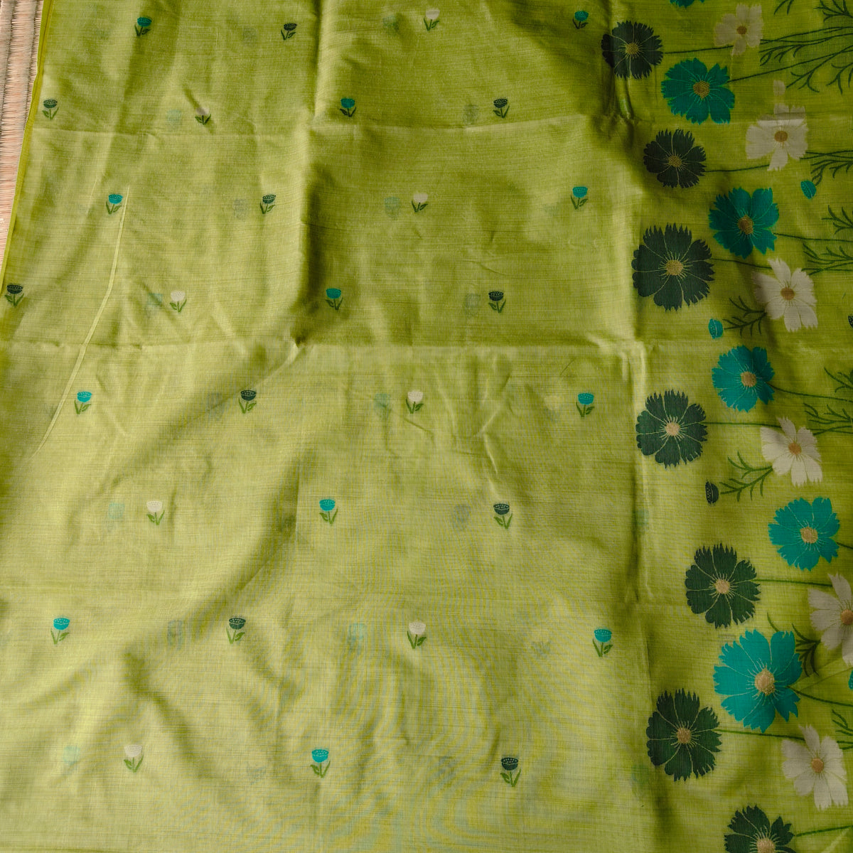 Pista Green Muga Cotton Jamdani Saree