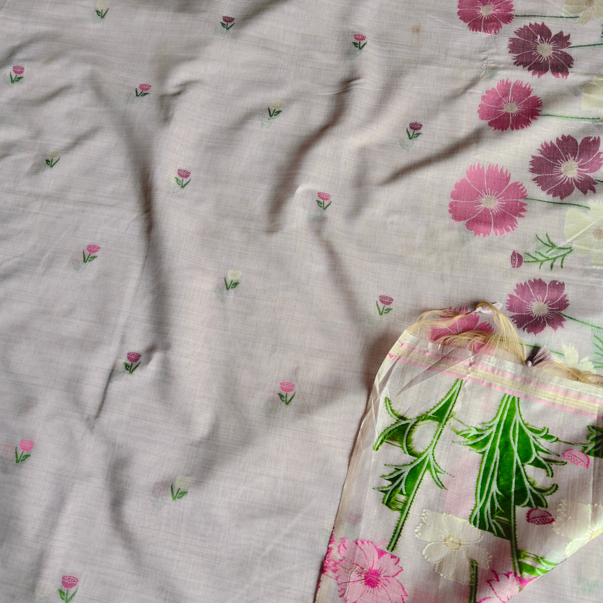 Pastel Grey Muga Cotton Saree