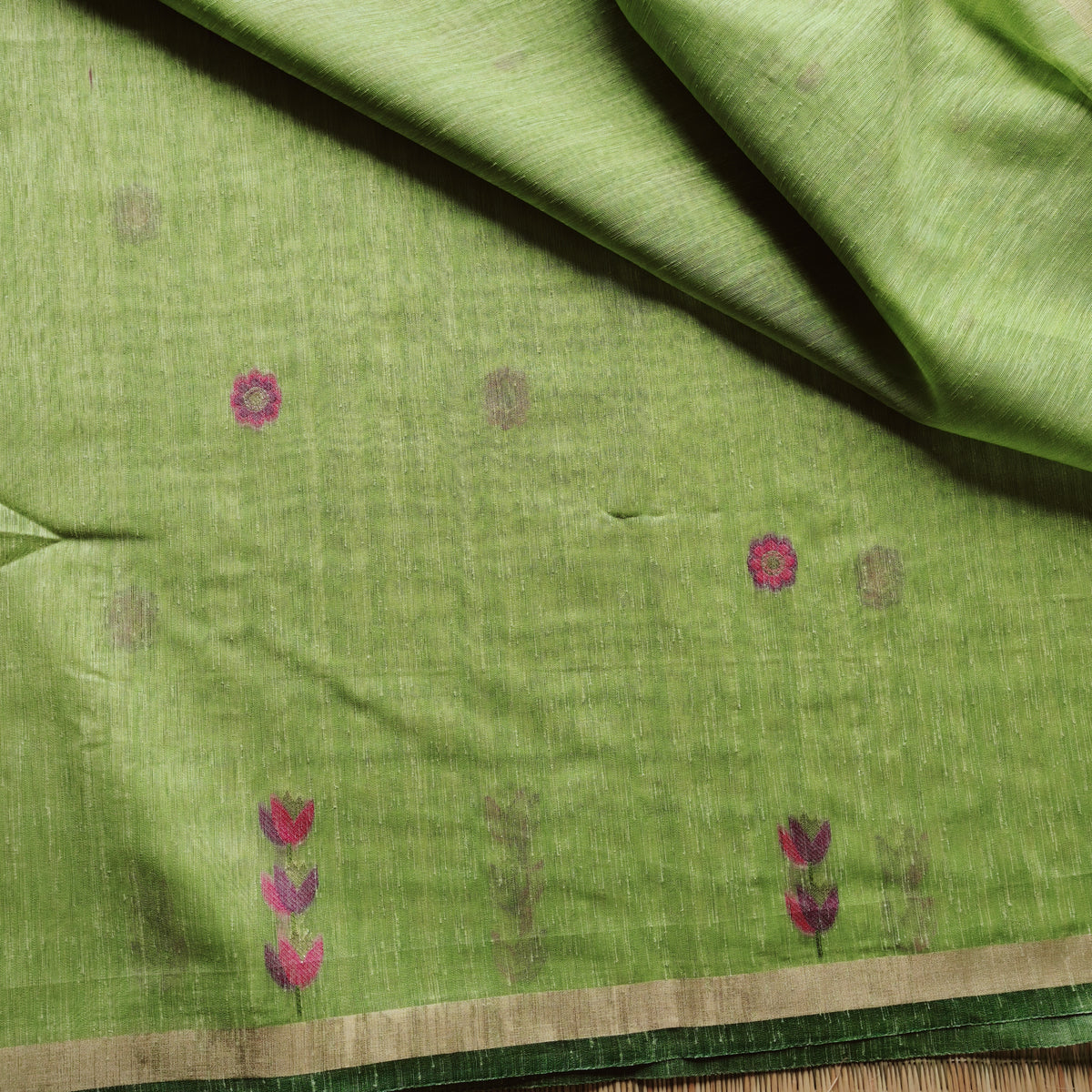 Bird Motif woven Muga Cotton Saree