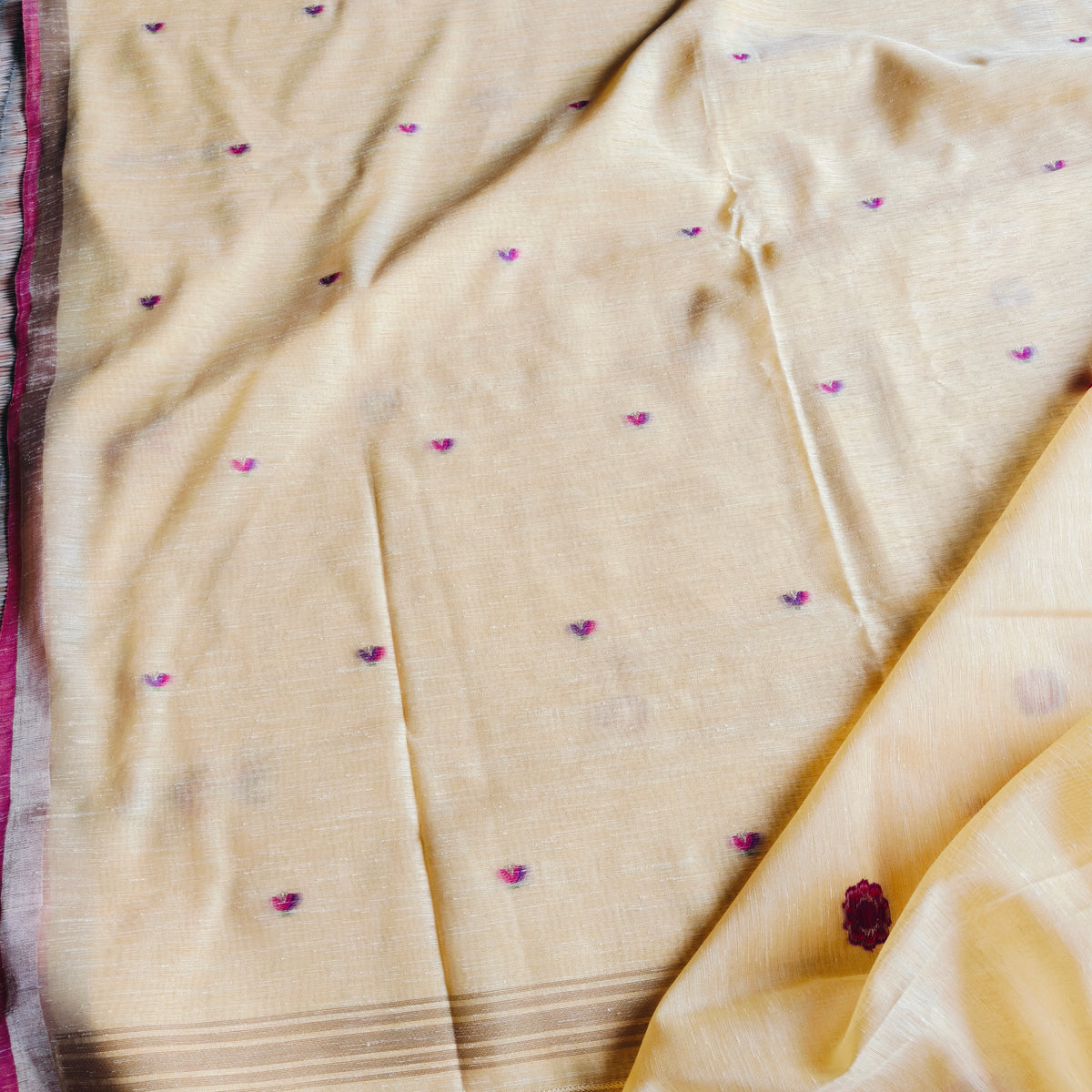 Bird motif Woven Muga Cotton Saree