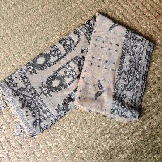 Off-white Muga Cotton Jamdani Saree