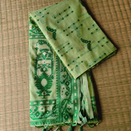 sage Green Muga Cotton Jamdani Saree