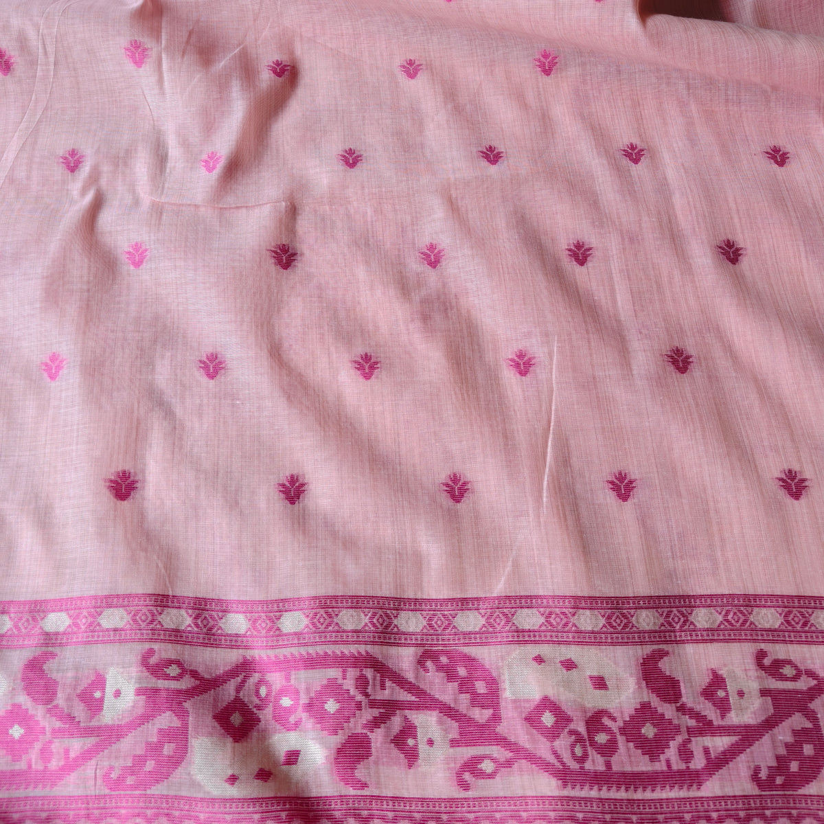 Light Pink Muga Cotton Jamdani Saree