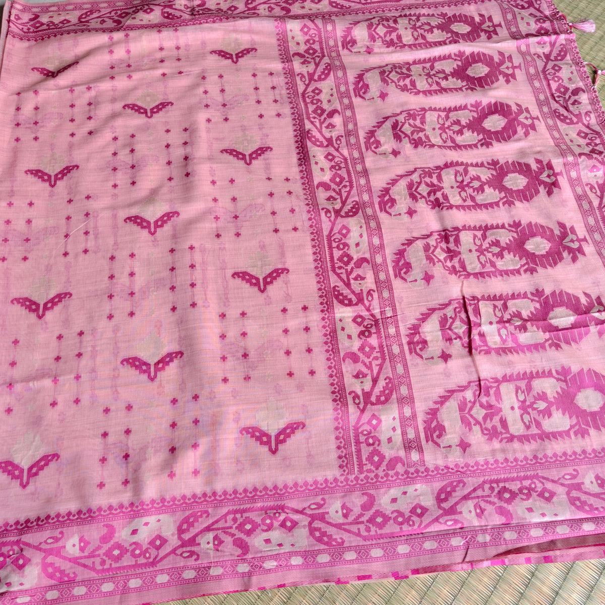 Light Pink Muga Cotton Jamdani Saree