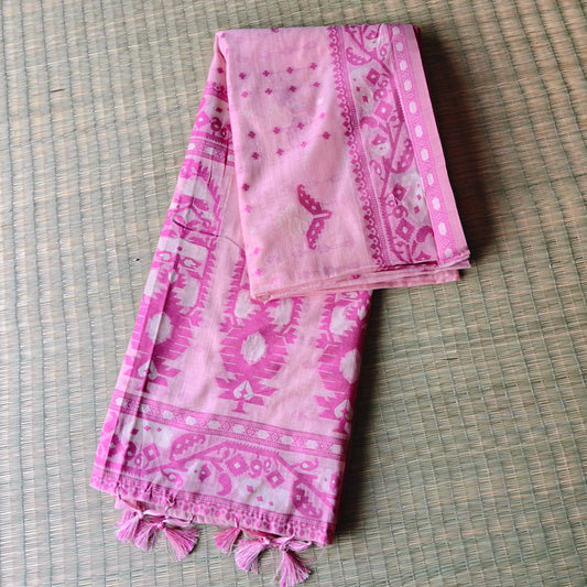Light Pink Muga Cotton Jamdani Saree