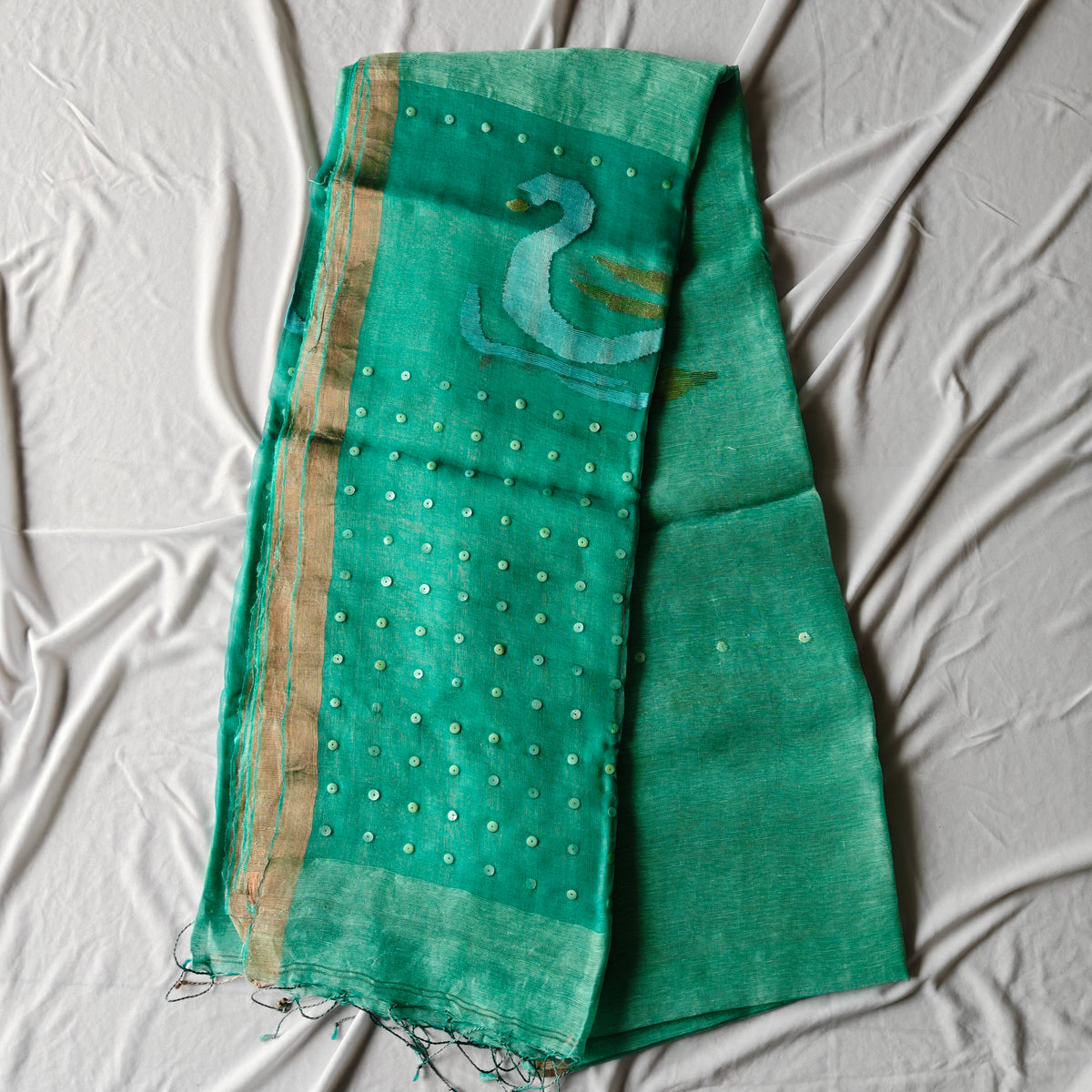 Seashell work Jamdani Tissue Muslin Silk Linen Saree