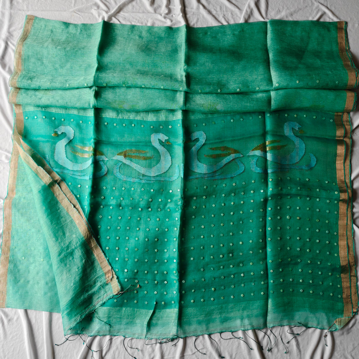 Seashell work Jamdani Tissue Muslin Silk Linen Saree