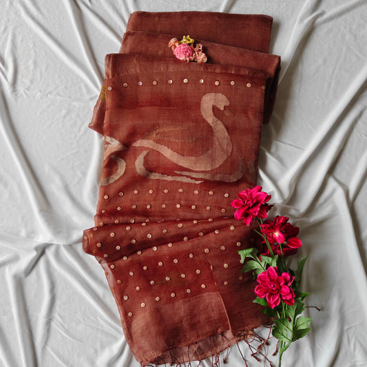 Seashell work Tissue Muslin Silk Linen Saree with Jamdani work
