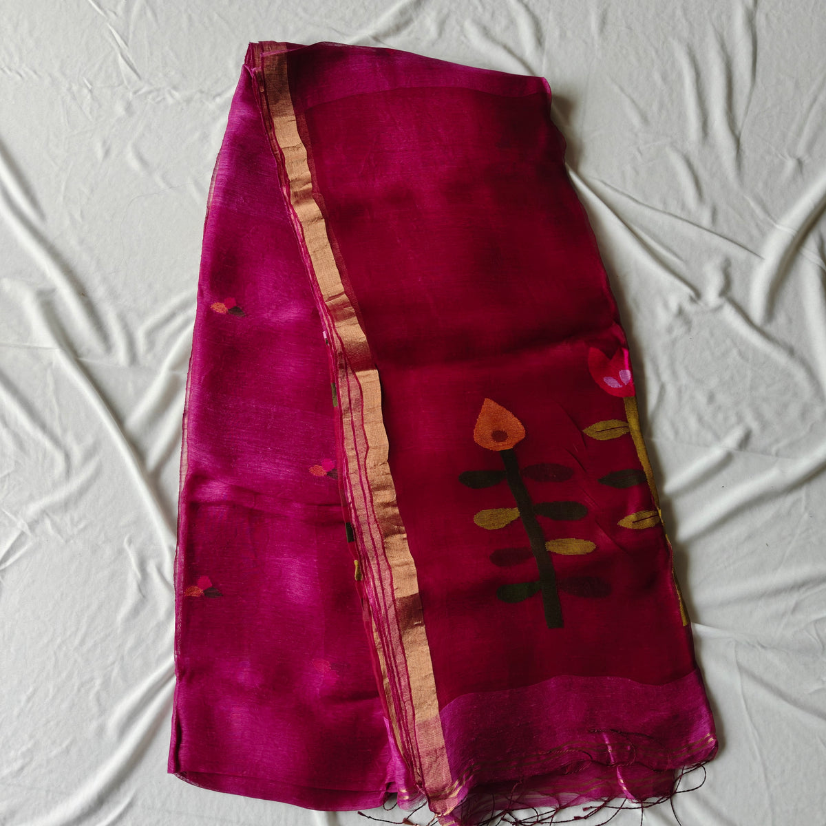 Tissue Silk Linen Jamdani Saree with Muslin Pallu