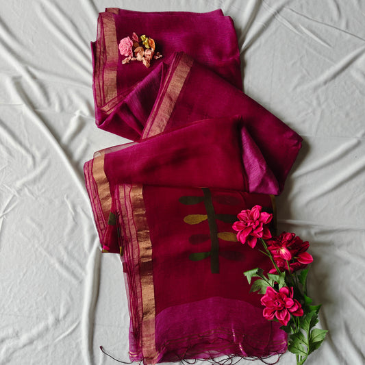 Tissue Silk Linen Jamdani Saree with Muslin Pallu