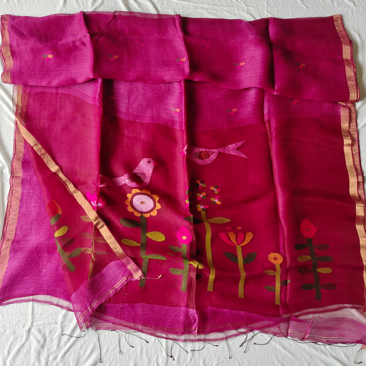 Tissue Silk Linen Jamdani Saree with Muslin Pallu