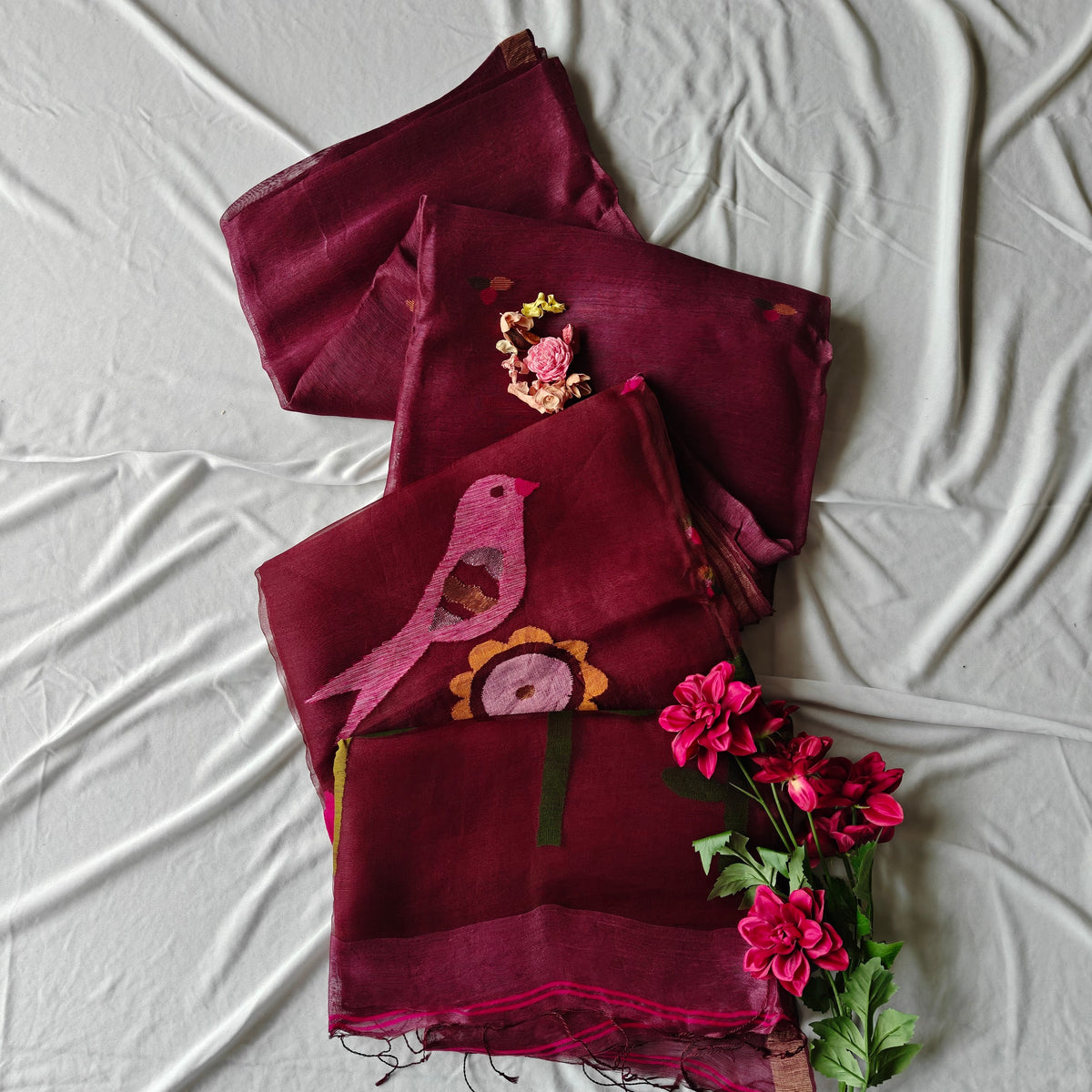 Tissue Silk Linen Jamdani Saree with Muslin Pallu