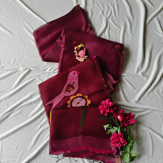 Tissue Silk Linen Jamdani Saree with Muslin Pallu
