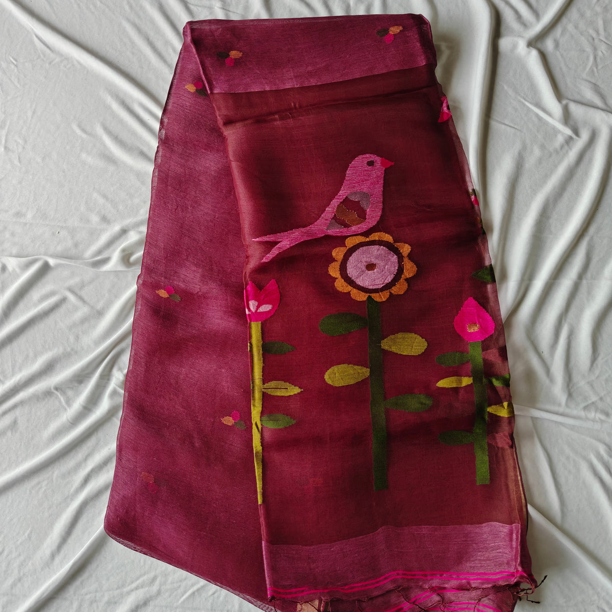 Tissue Silk Linen Jamdani Saree with Muslin Pallu