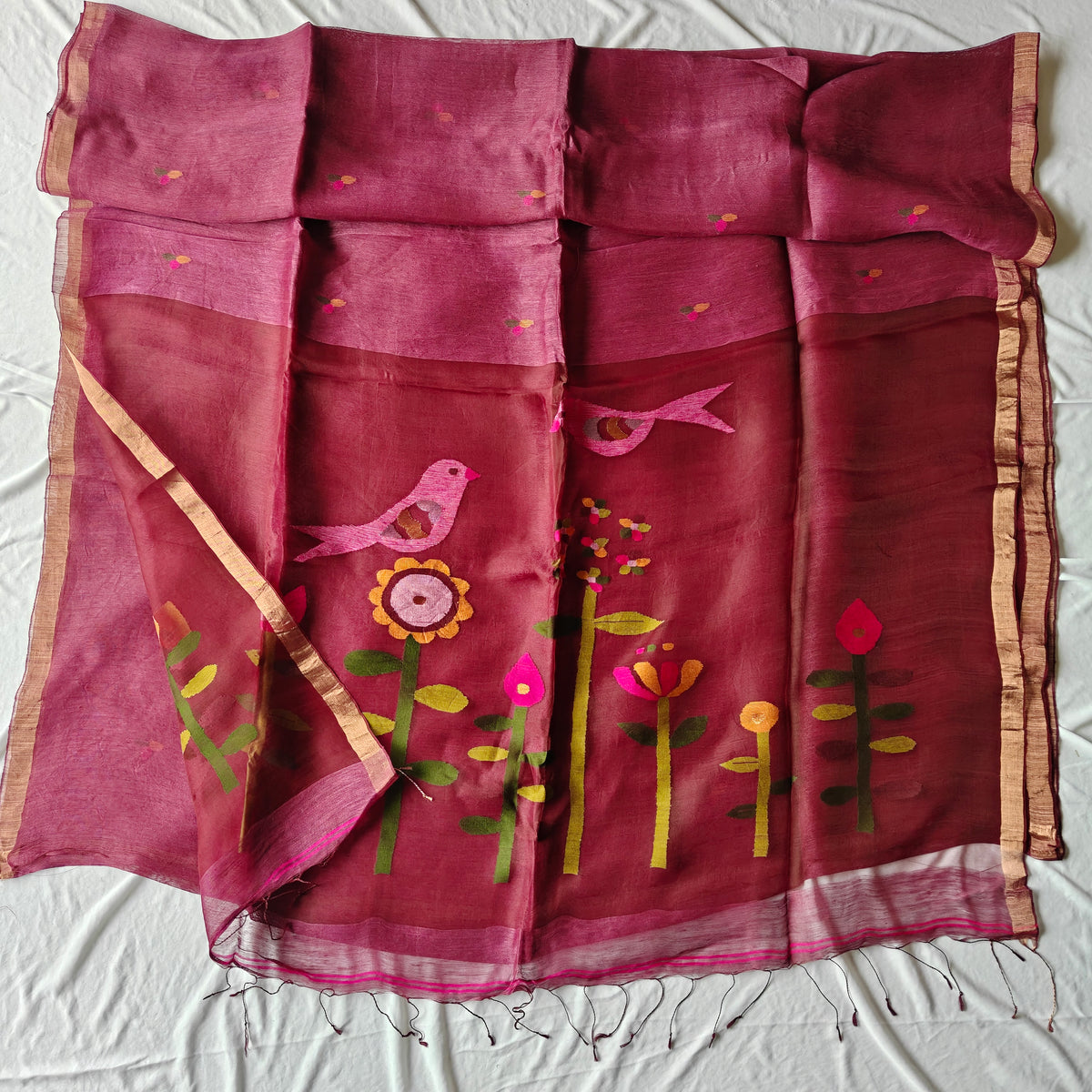 Tissue Silk Linen Jamdani Saree with Muslin Pallu