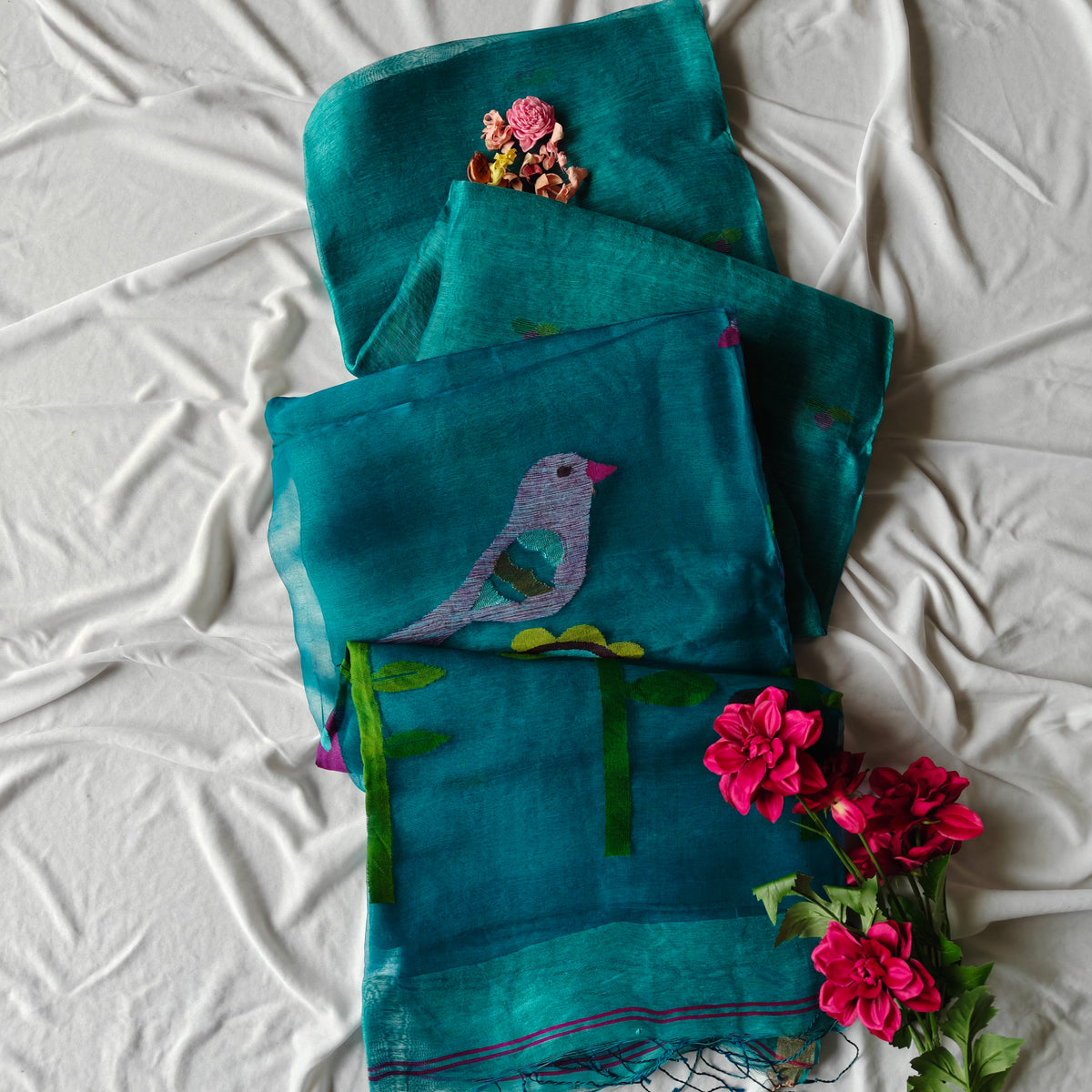 Tissue Silk Linen Jamdani Saree with Muslin Pallu