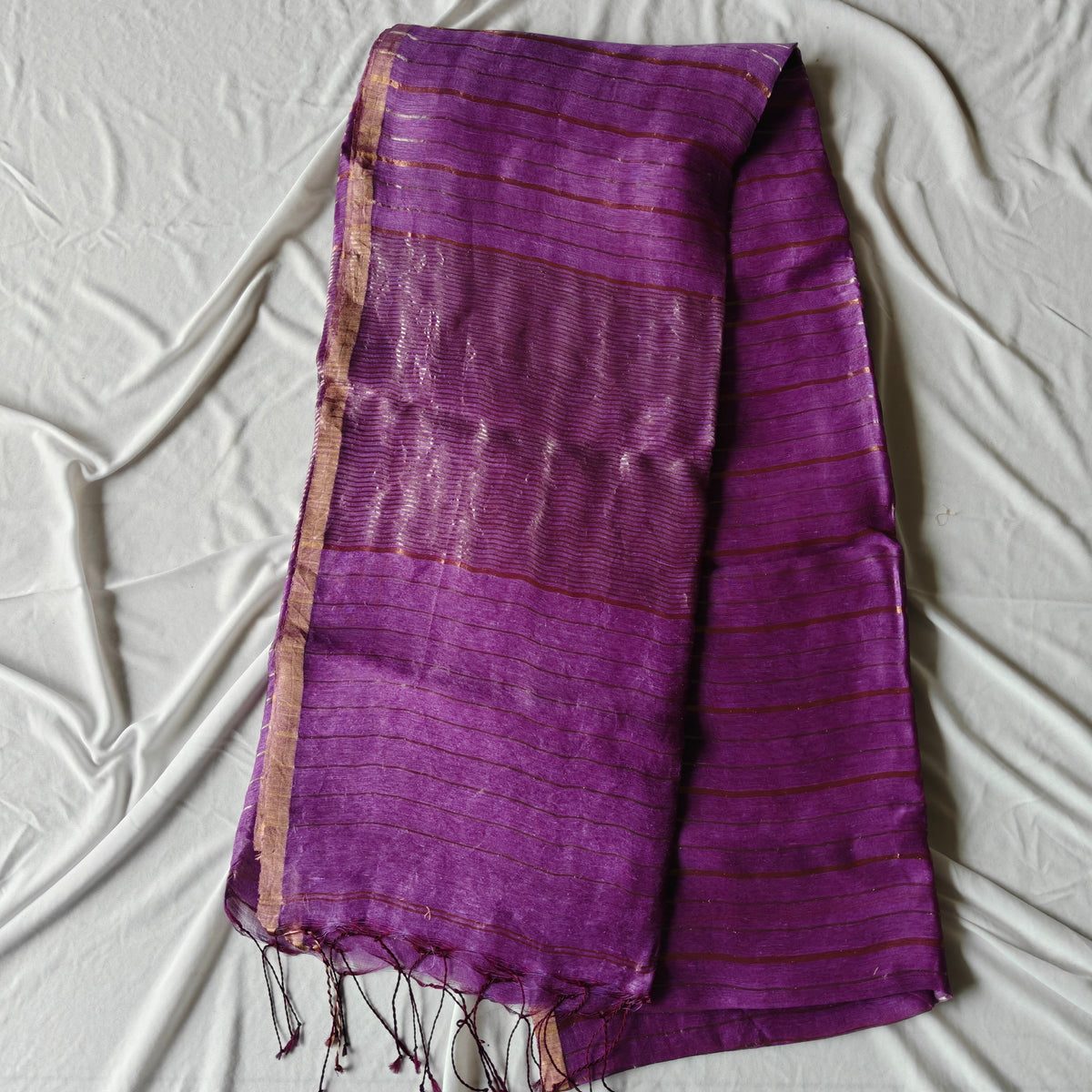 Purple Silk Linen Silk Saree with Zari Panels