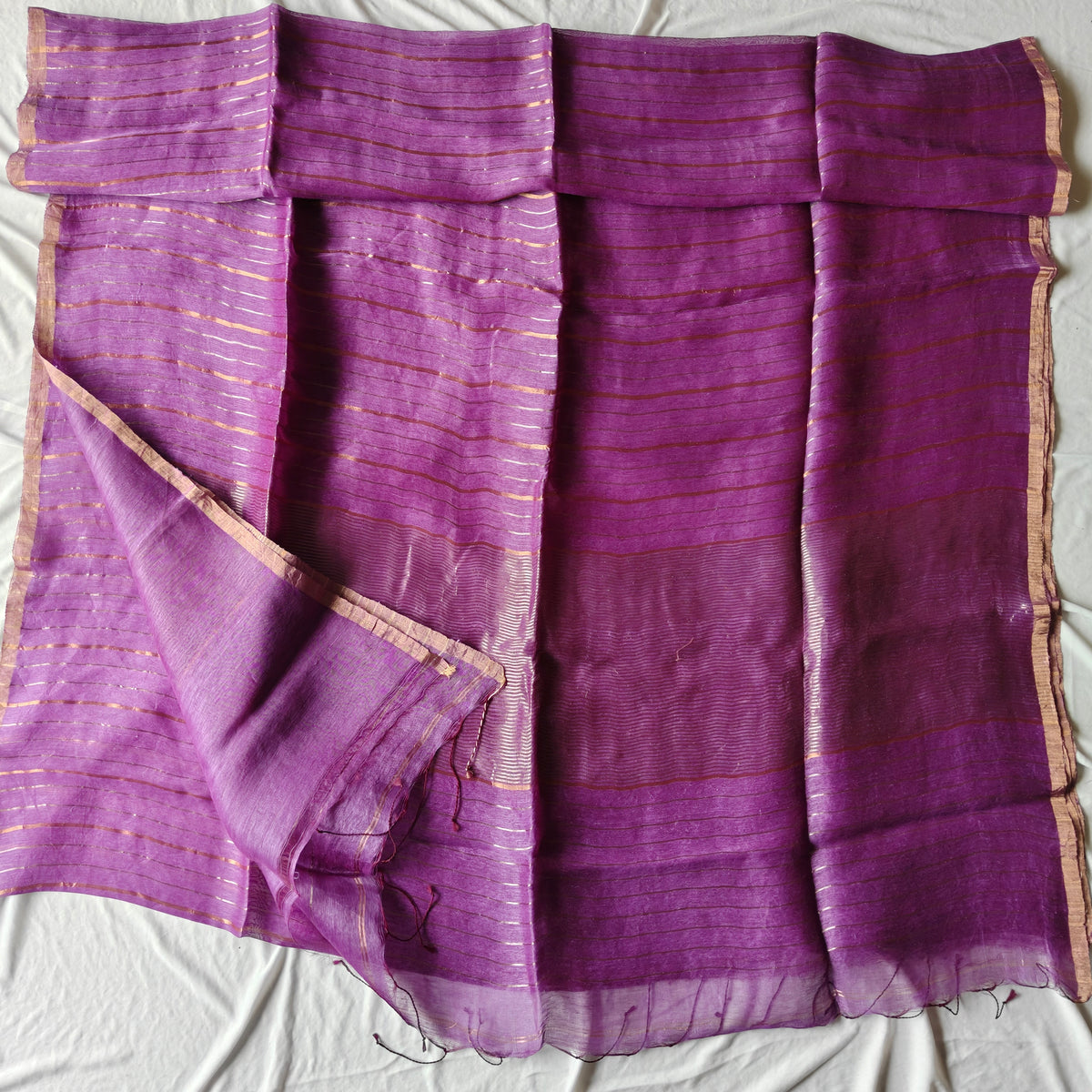 Purple Silk Linen Silk Saree with Zari Panels