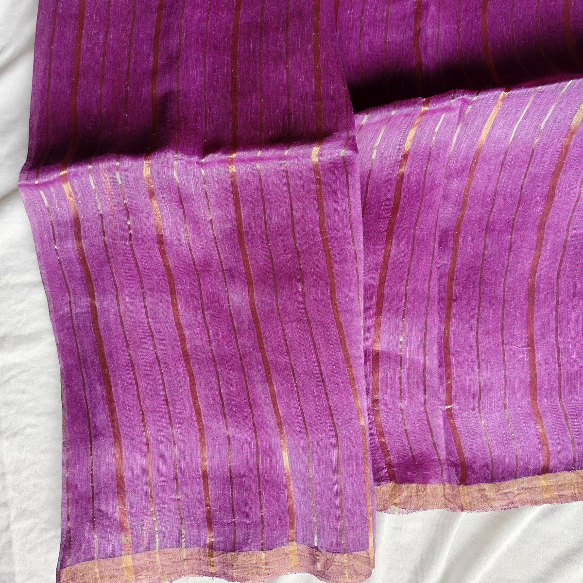 Purple Silk Linen Silk Saree with Zari Panels