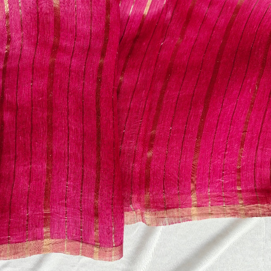 Pink Silk Linen Silk Saree with Zari Panels